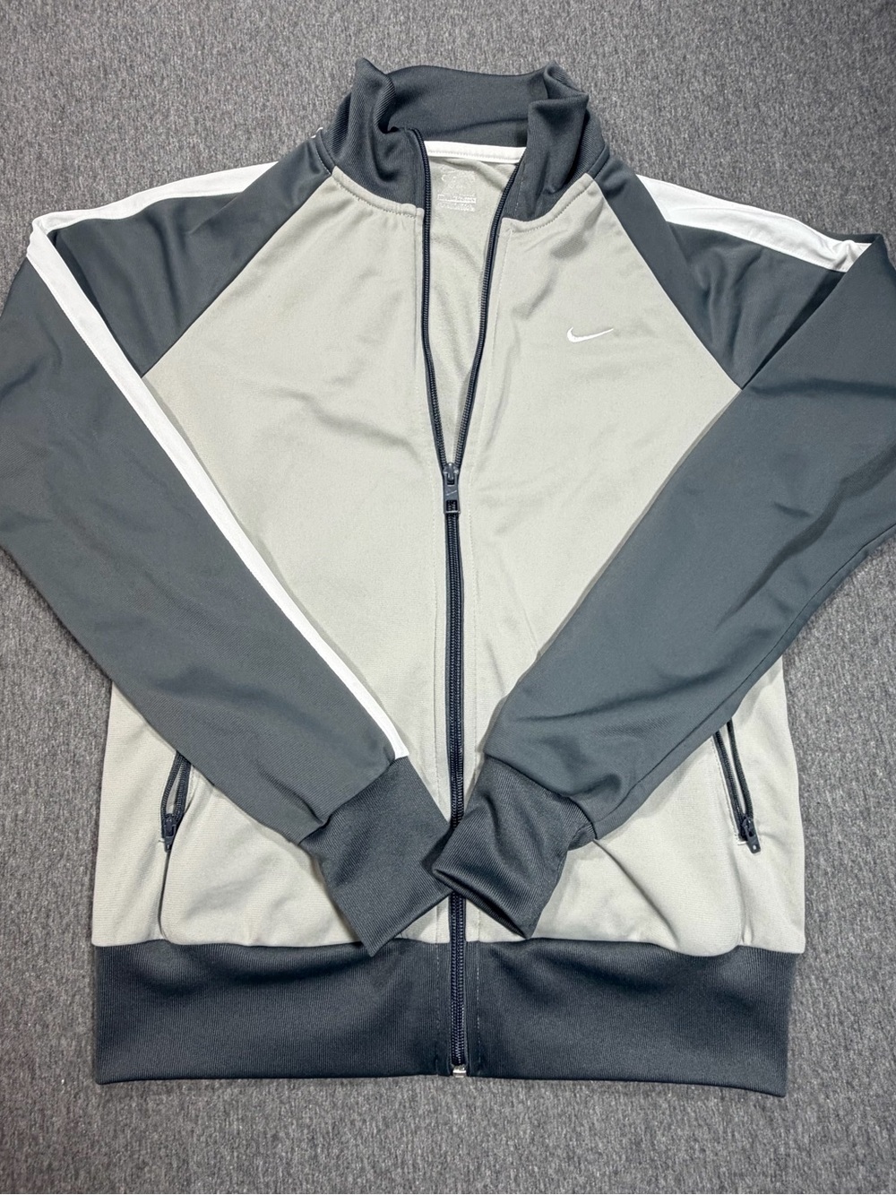 Nike The Athletic Dept Men’s Med Retro Track Jacket Gray With White Stripes